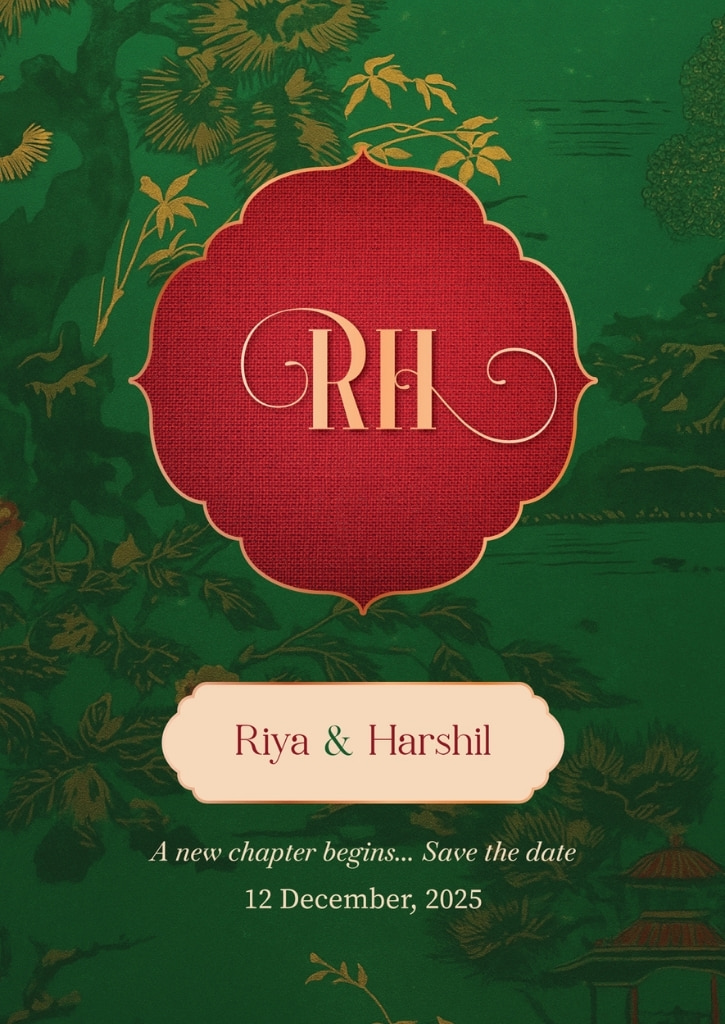 Pallav Royal Emerald Save The Date Card — image 1