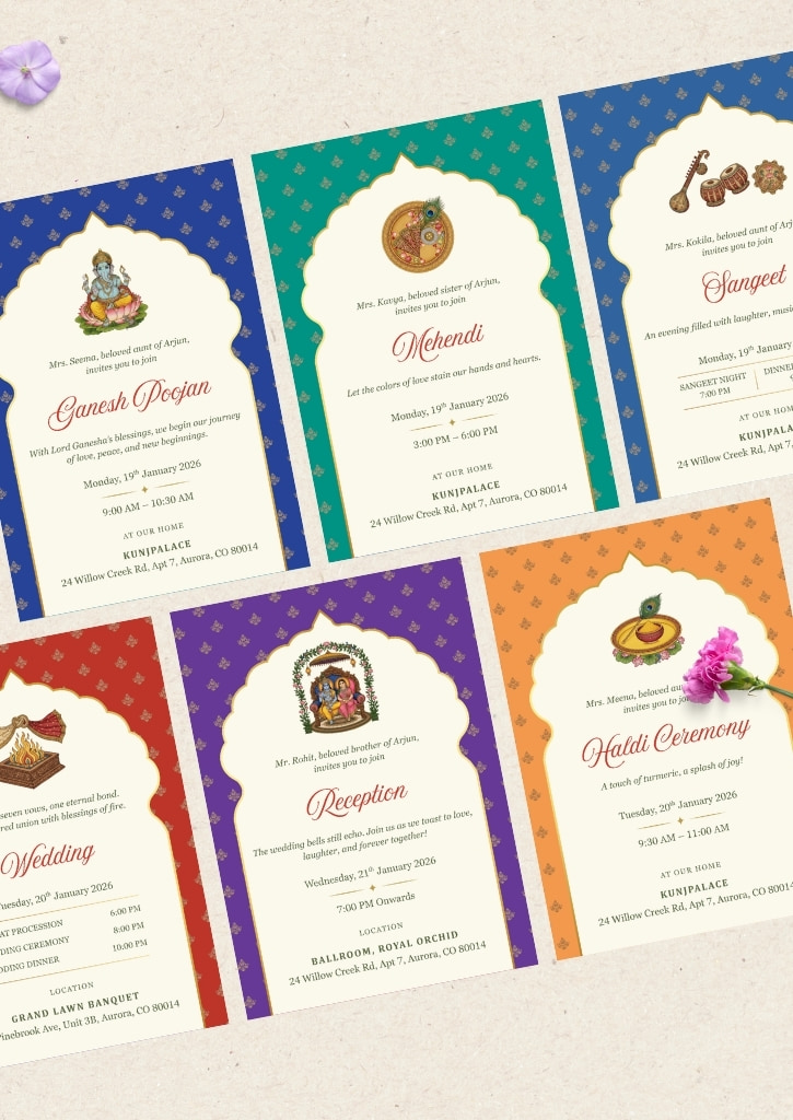 Radha Krishna Pichwai Theme Wedding Invitation — image 3