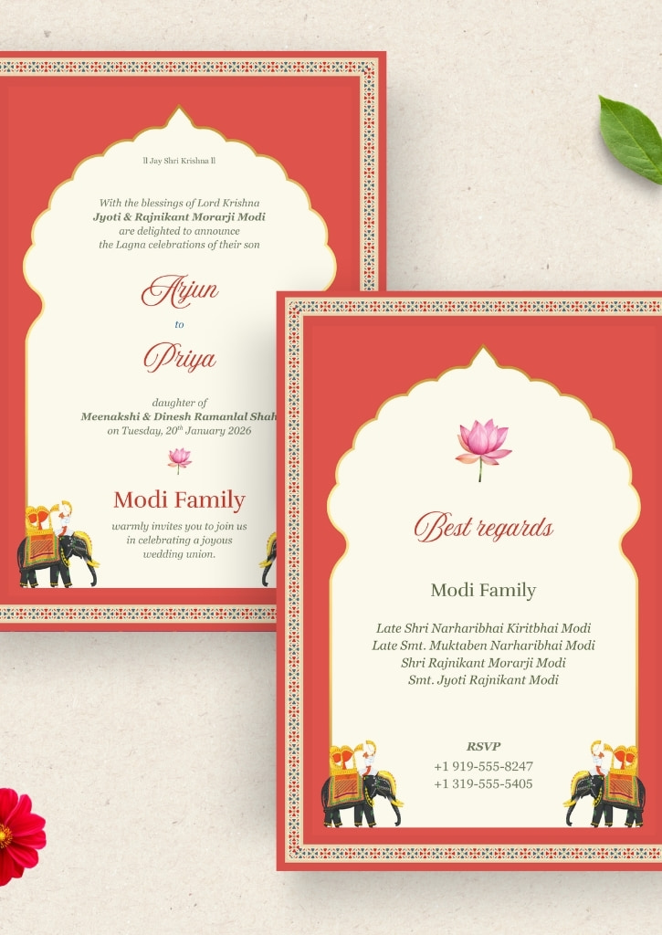 Radha Krishna Pichwai Theme Wedding Invitation — image 4