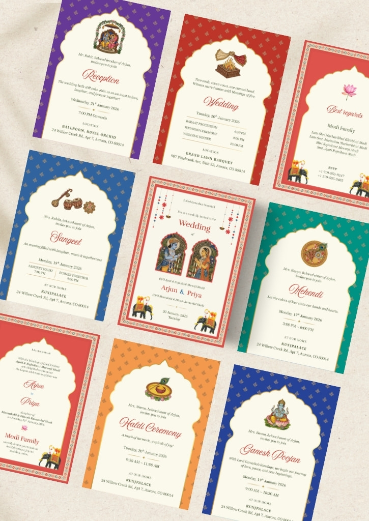 Radha Krishna Pichwai Theme Wedding Invitation — image 5