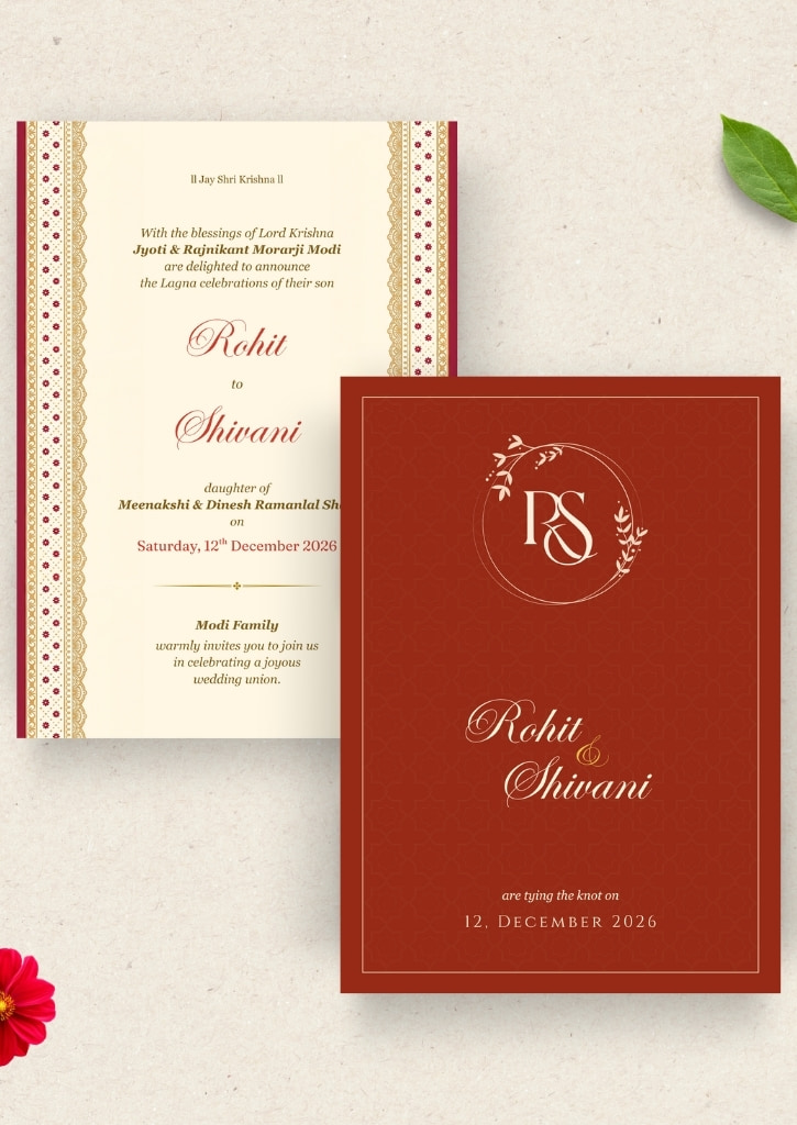Traditional Maroon Minimal Wedding Invitation — image 1