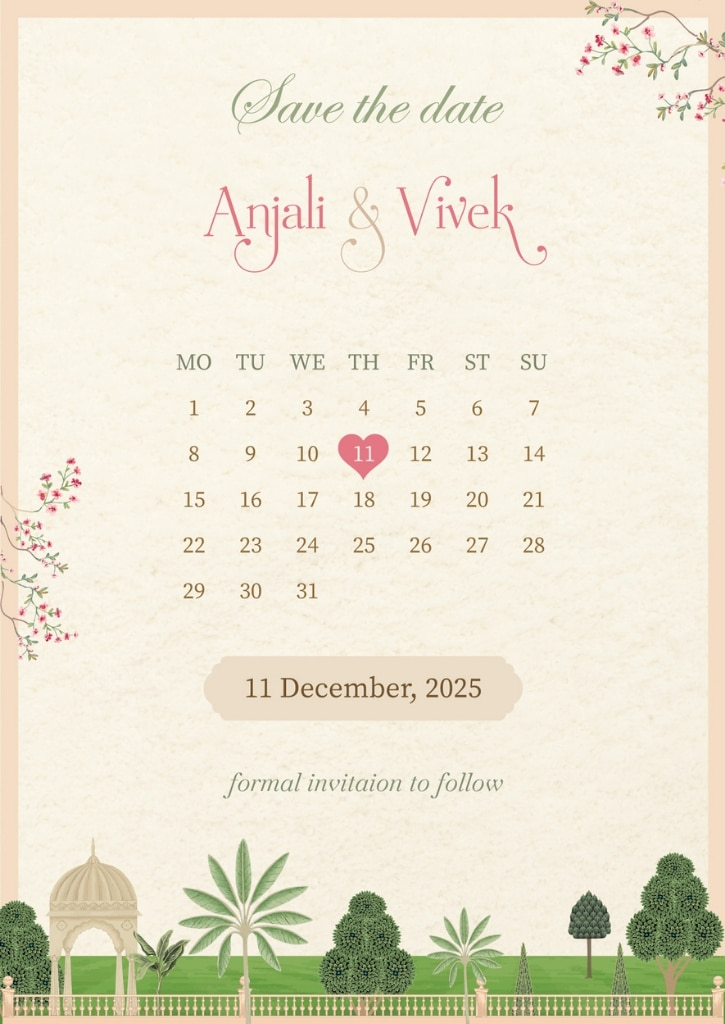 Udhyan Pichwai Theme Save The Date Card — image 1